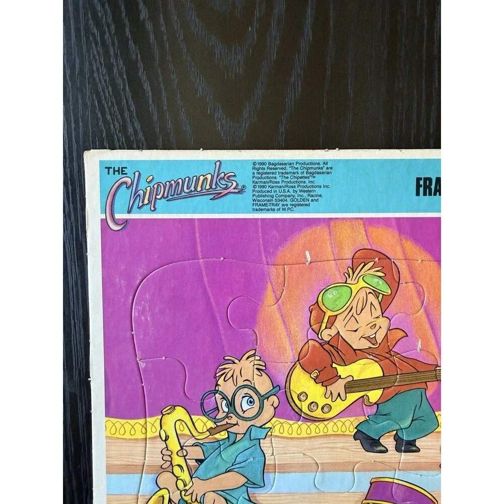 Vintage 11x14 1990 Golden The Chipmunks Frame-Tray Cardboard Puzzle